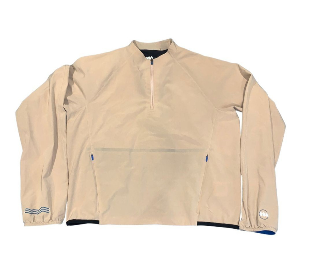 Janji Womens Transit Tech 1/4 Zip Top Size M Beige Running Cropped Thumb Straps